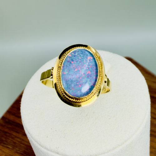 14ct Gold Antique Black Boulder Opal (6.90ct)  Solitaire Ring