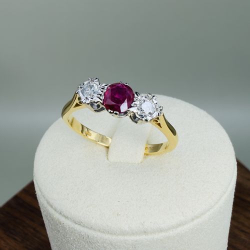 18ct Gold Ruby and Diamond Trilogy Ring