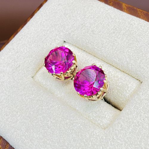 18ct Gold Art Deco Old Mined Cut Pink Sapphire (1.25ct) Screw Back Stud Earrings