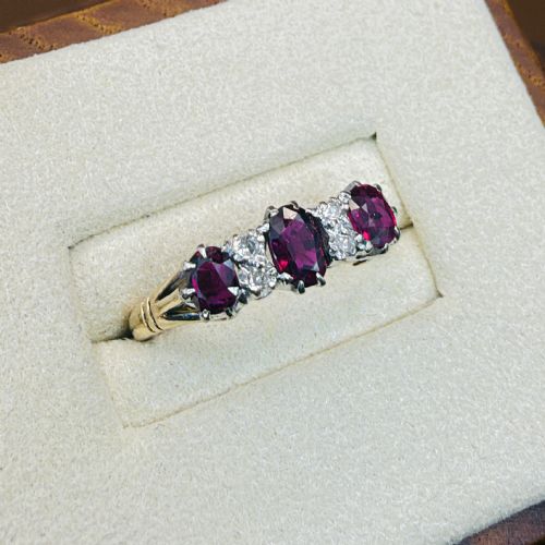 18ct Gold Antique Old Cut Ruby and Diamond Cluster Ring C.1912