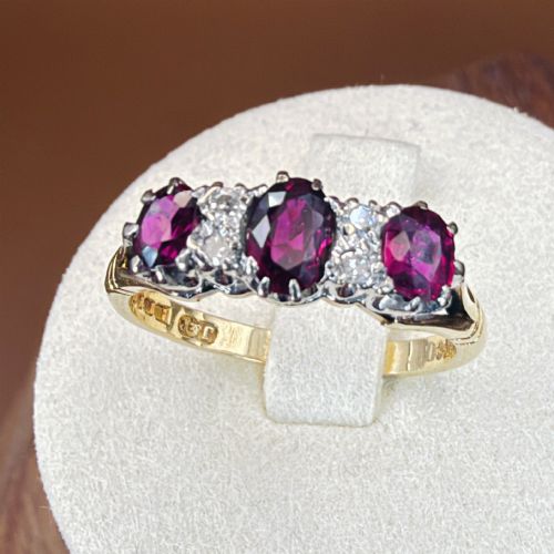 18ct Gold Antique Old Cut Ruby and Diamond Cluster Ring C.1912