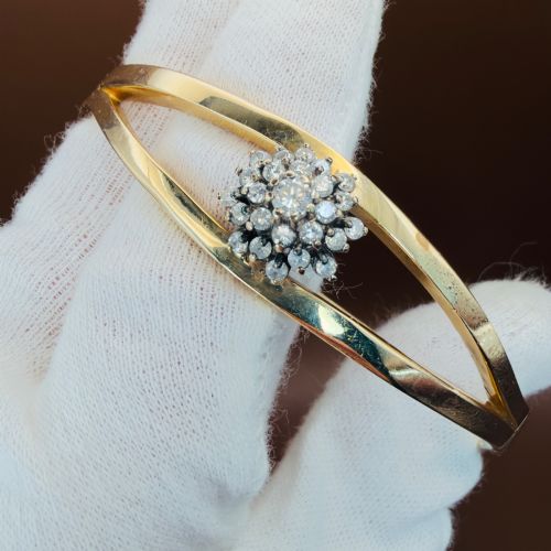 9ct Gold Chunky Diamond (1.00ct+) Cluster Bangle, 53.4 Grams