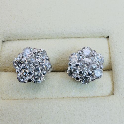 18ct White Gold Diamond (1.16ct) Cluster Stud Screw Back Earrings