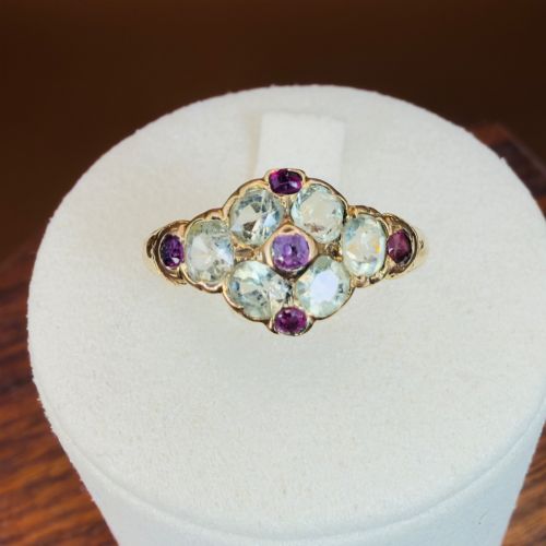 18ct Gold Early Victorian Green Spinel, Ruby and Almandine Garnet Cluster Ring