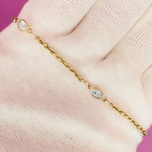 9ct Gold Vintage Blue Topaz Rope Bracelet