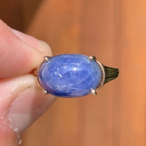9ct Gold Vintage Cabochon Sapphire (5.00ct) Solitaire Ring C.1950's