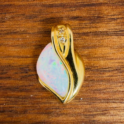 18ct Gold Freeform Australian Coober Perdy Opal and Diamond Pendant