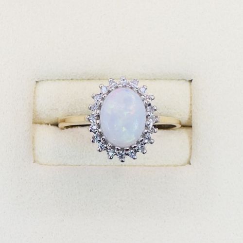 9ct Gold Opal and Diamond Cluster Ring