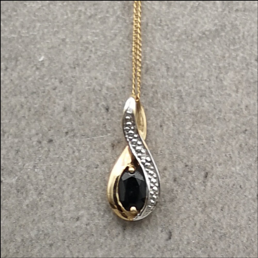 9ct Sapphire and Diamond Pendant & Chain