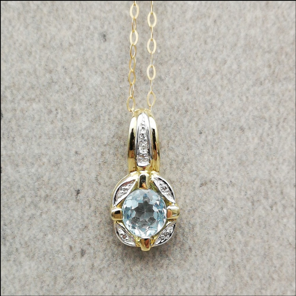 9ct Topaz and Diamond Pendant and Chain