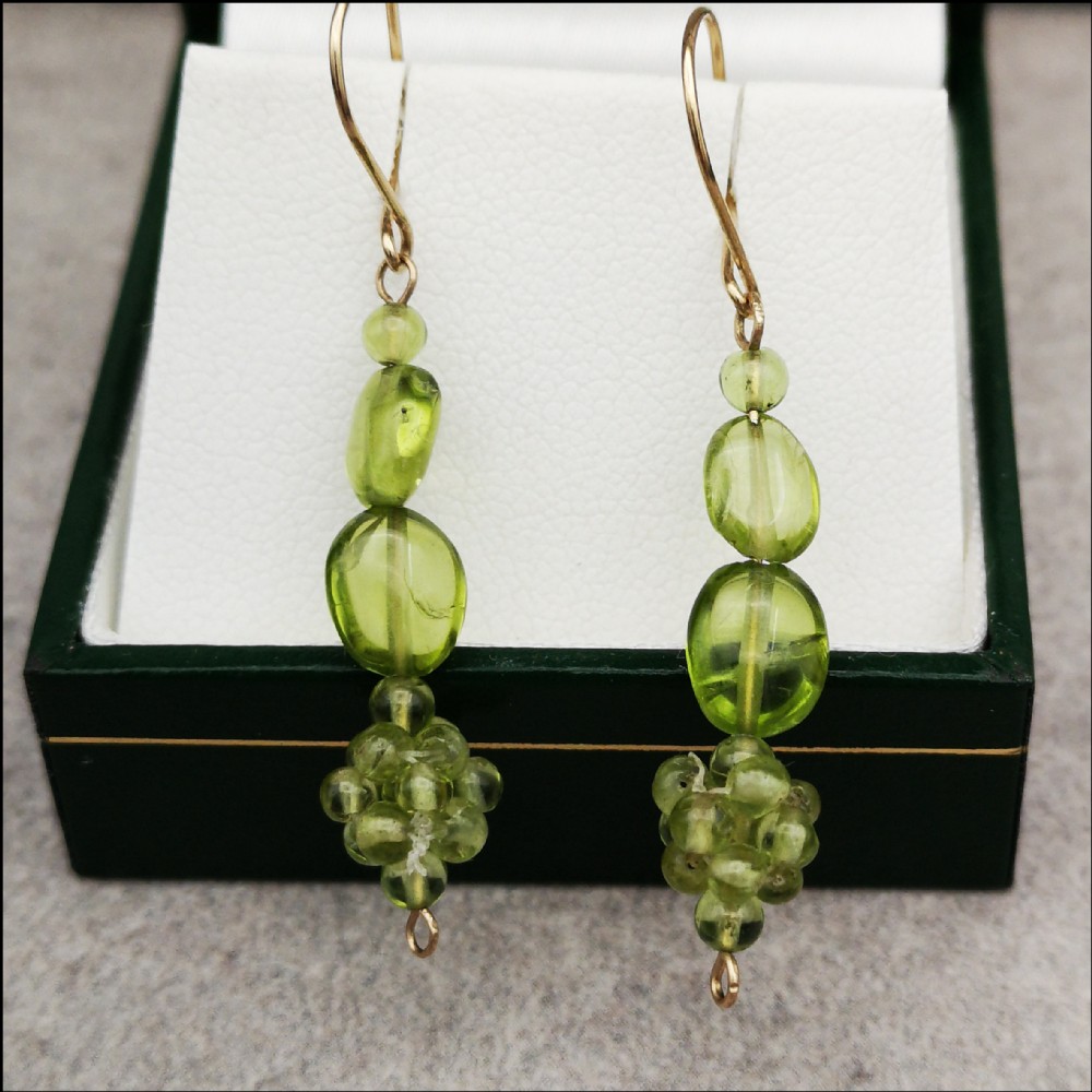 9ct Gold Pair of Peridot Dangly Drop Earrings