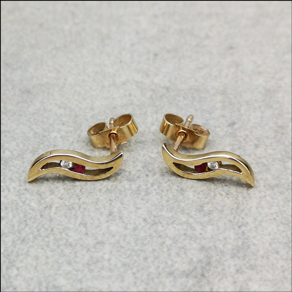 9ct Gold Ruby and Diamond Earrings