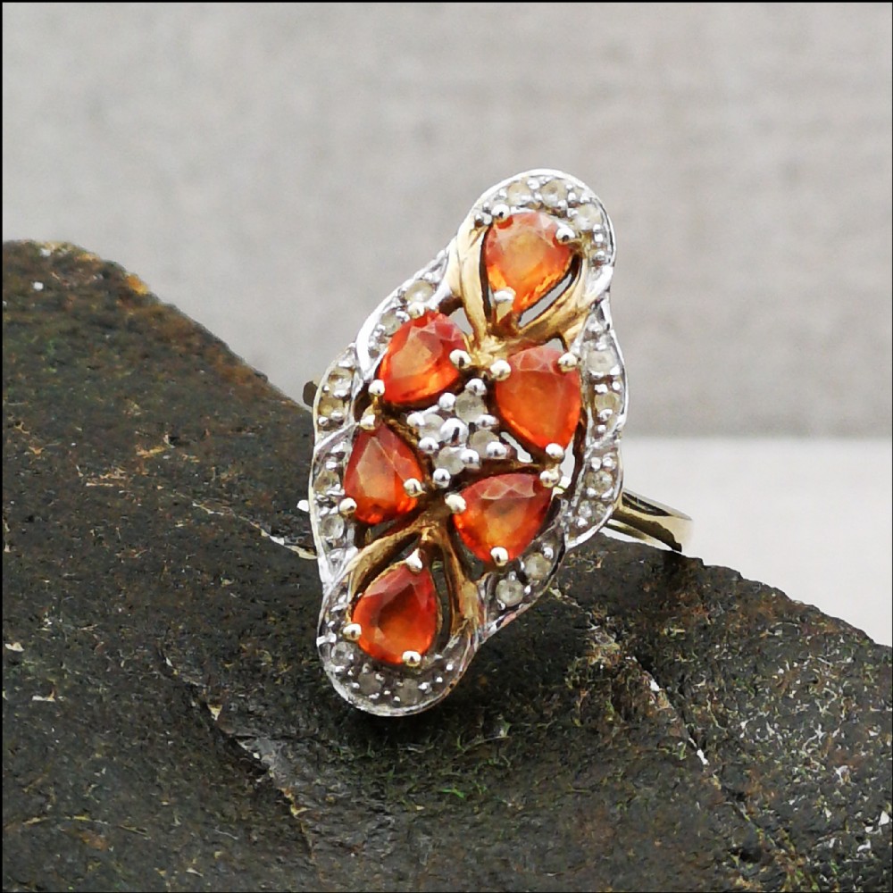 9ct Gold Diamond and Fire Opal Ring