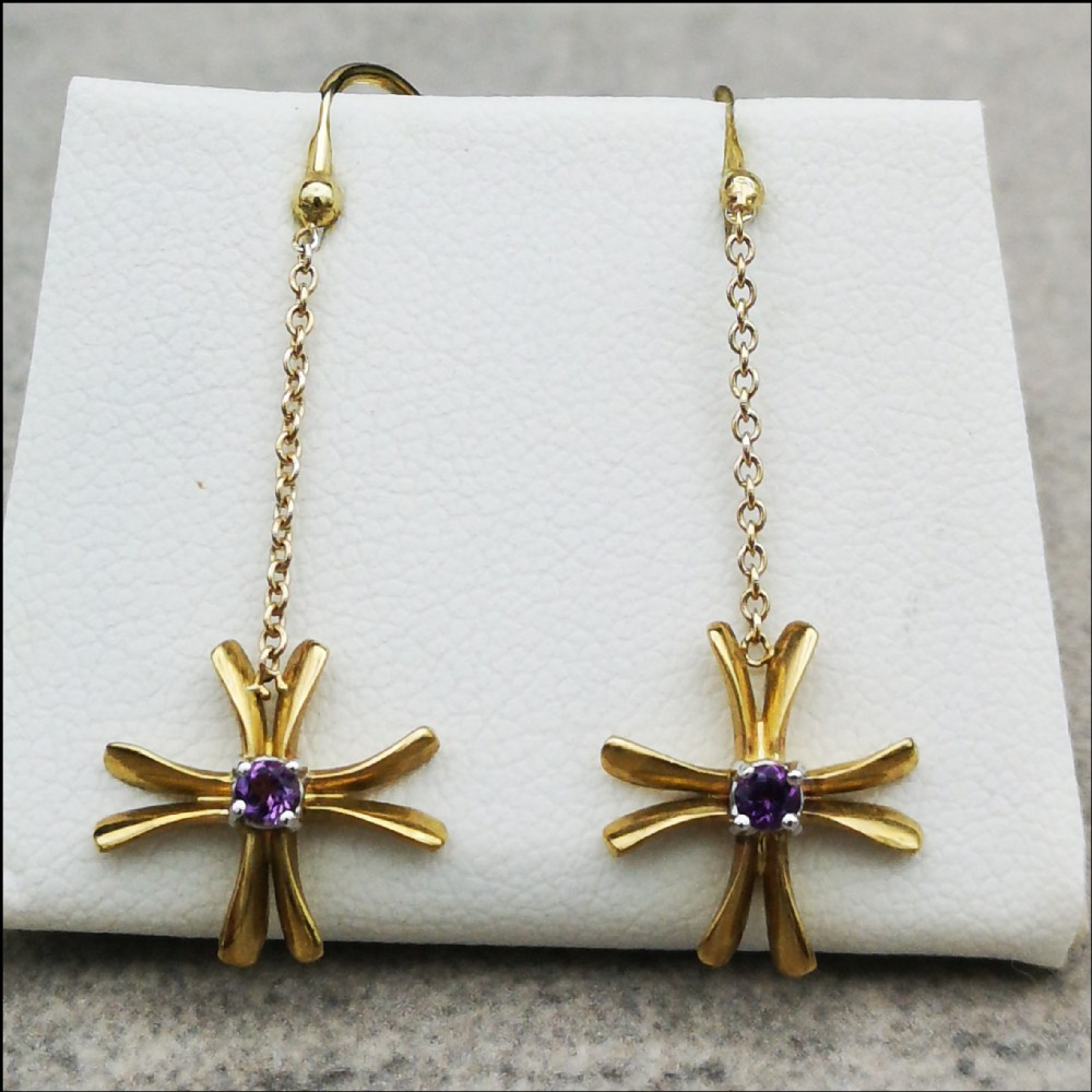 9ct Gold Amethyst Dangly Earrings