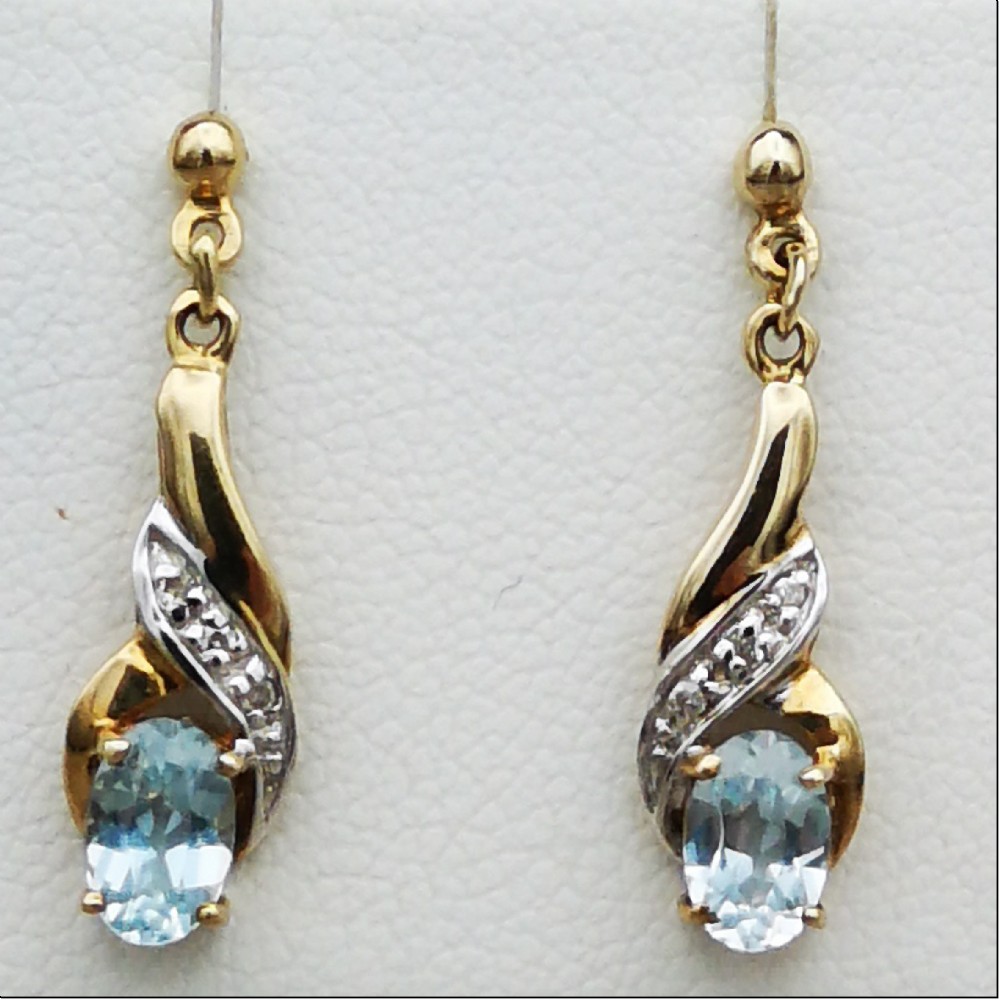 9ct Gold Diamond and Topaz Drop Earrings