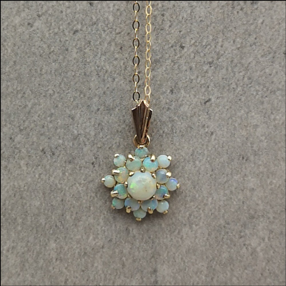 9ct Gold Art Nouveau Opal Pendant and Chain