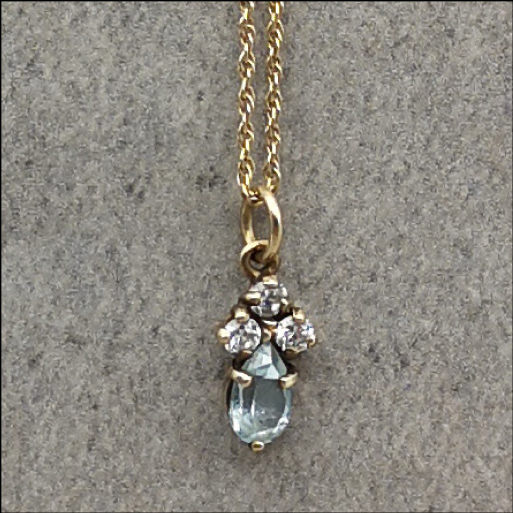 9ct Gold Blue Topaz and White Sapphire Pendant and Chain