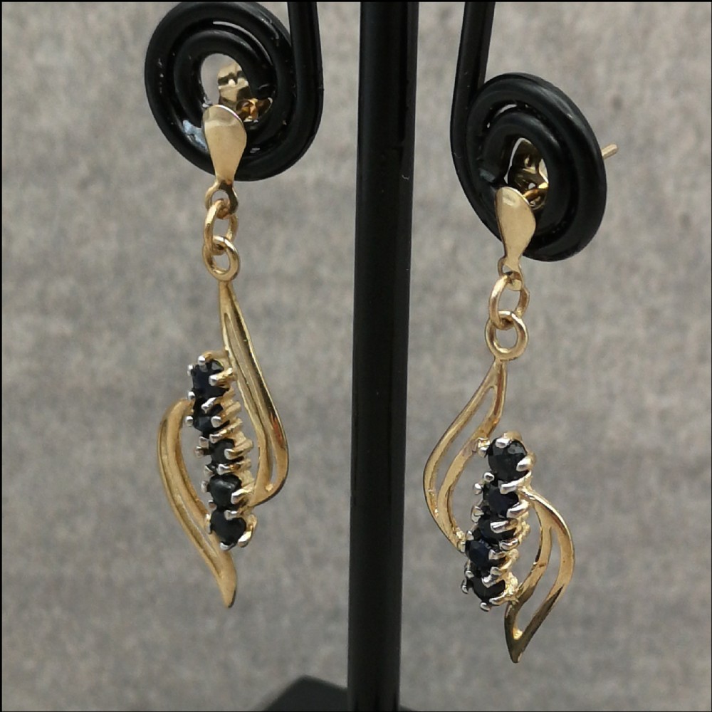 9ct Gold Art Nouveau Sapphire Drop Earrings