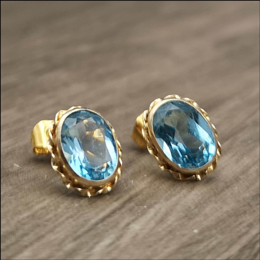 10ct Gold Pair of Blue Topaz Stud Earrings