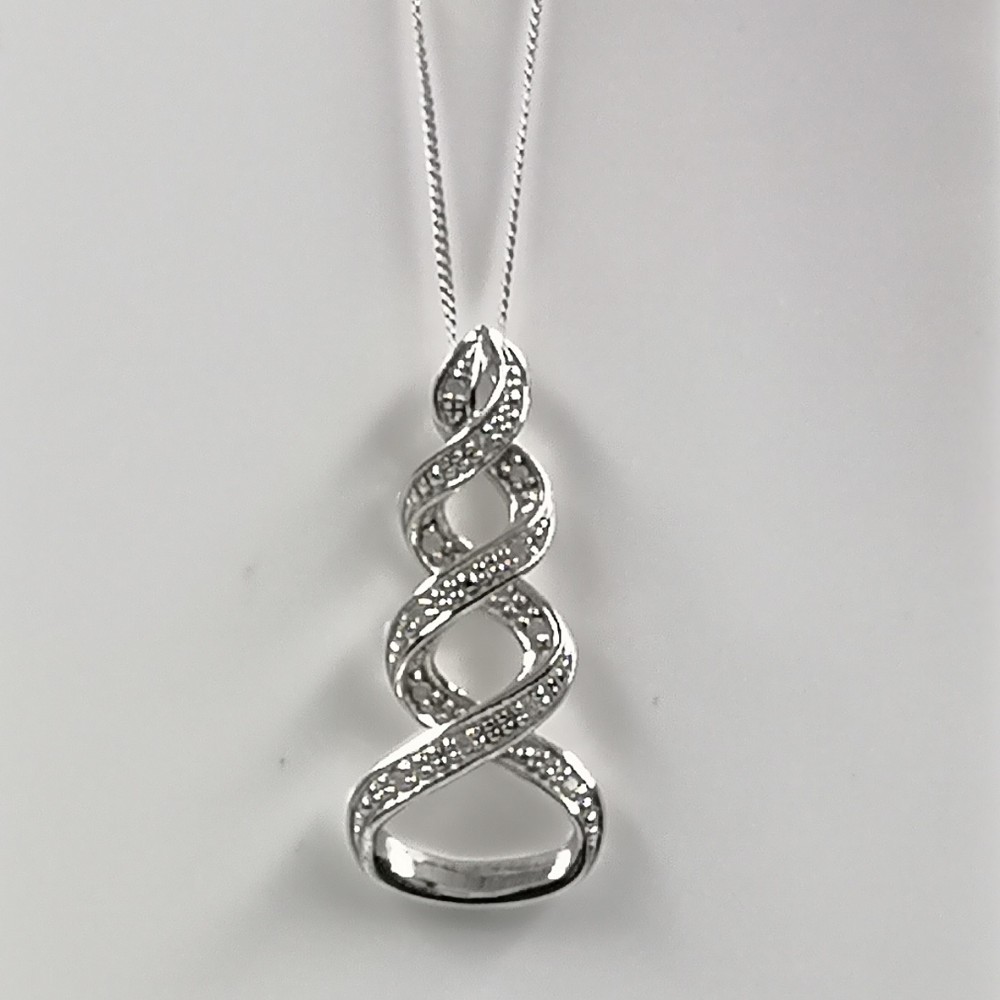 9ct White Gold Diamond Pendant Necklace 