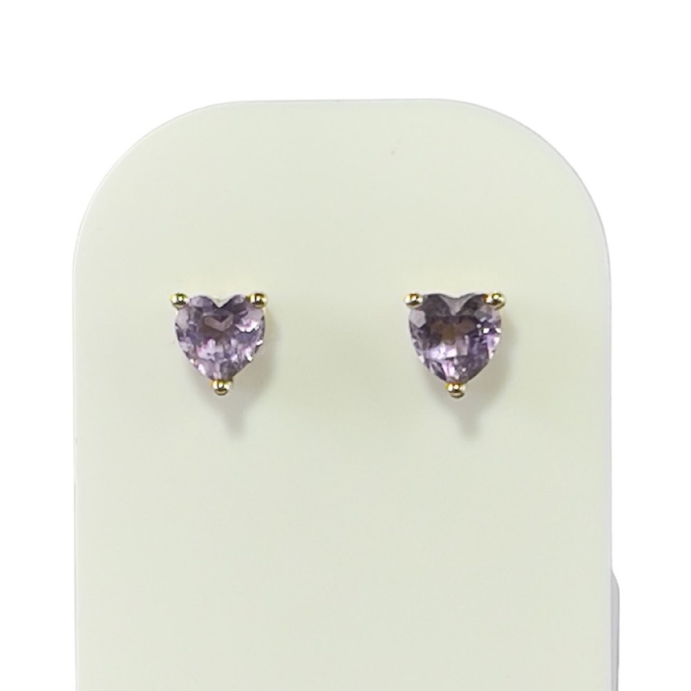 9ct Gold Amethyst Heart Stud Earrings
