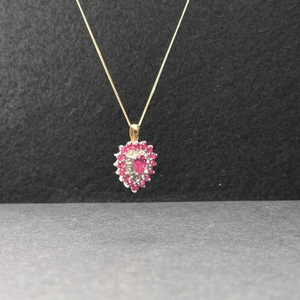 9ct Gold Ruby & Diamond Heart Large Pendant Necklace View II