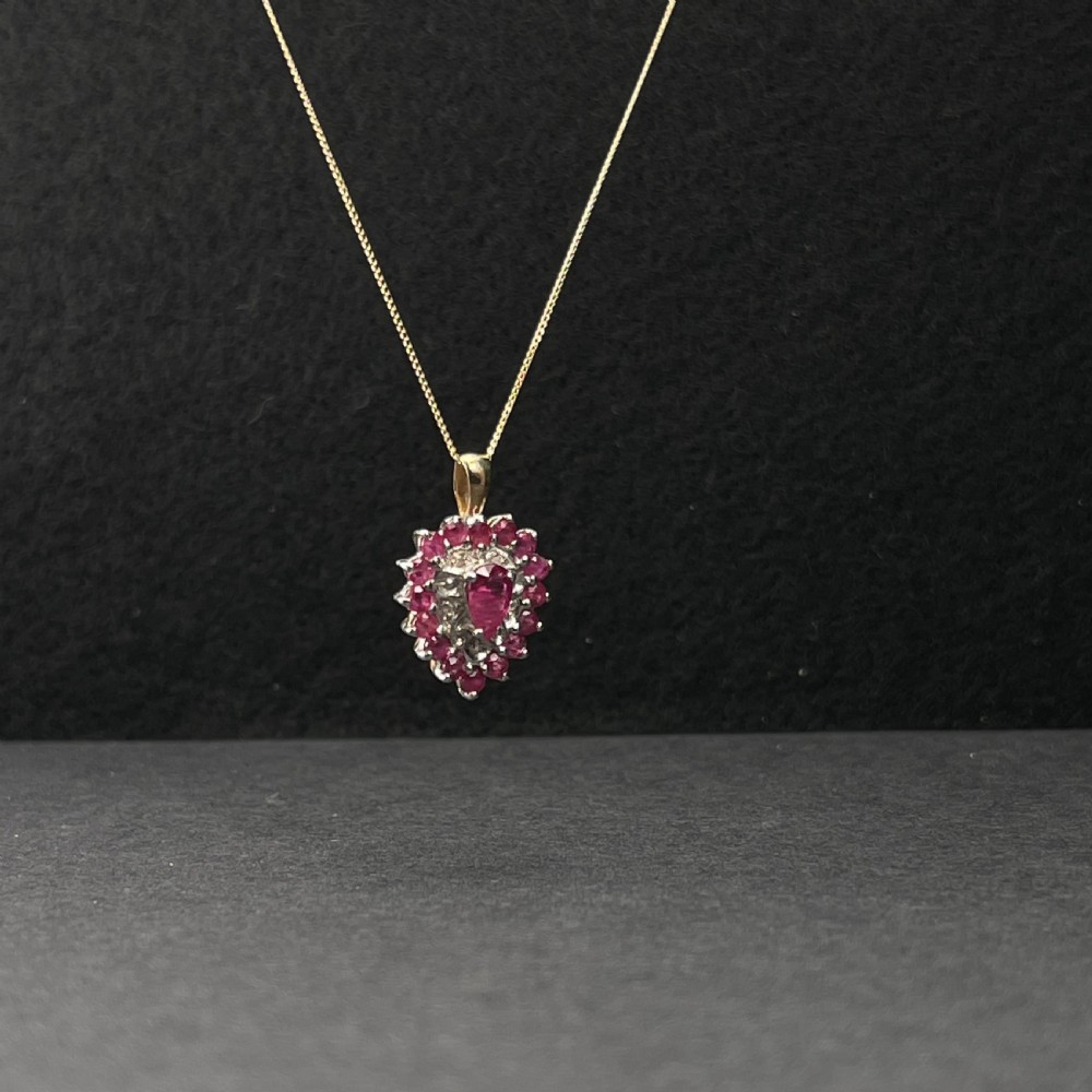 9ct Gold Ruby & Diamond Heart Large Pendant Necklace View III