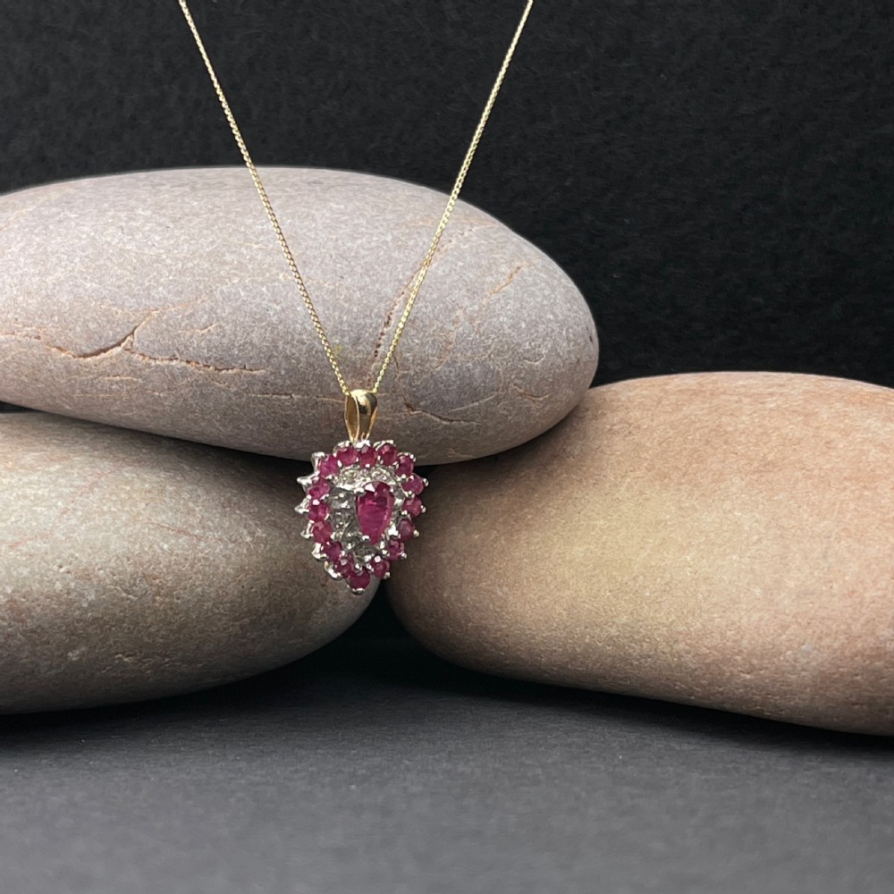 9ct Gold Ruby & Diamond Heart Large Pendant Necklace View IV