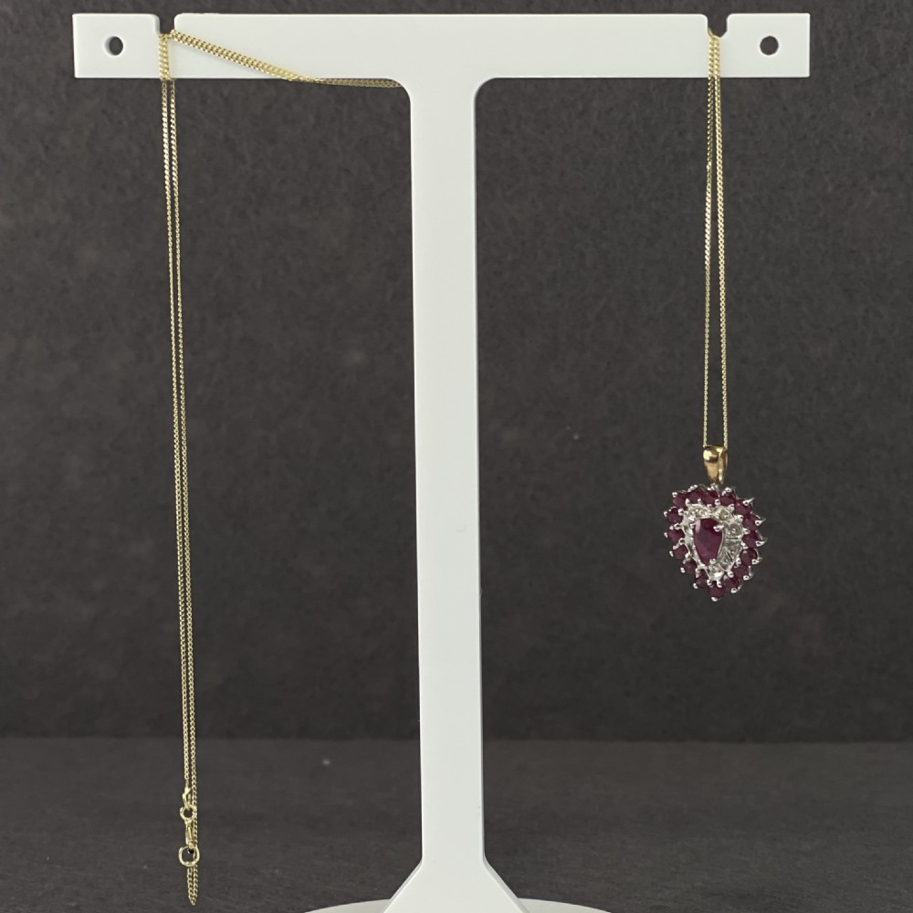 9ct Gold Ruby & Diamond Heart Large Pendant Necklace View VII