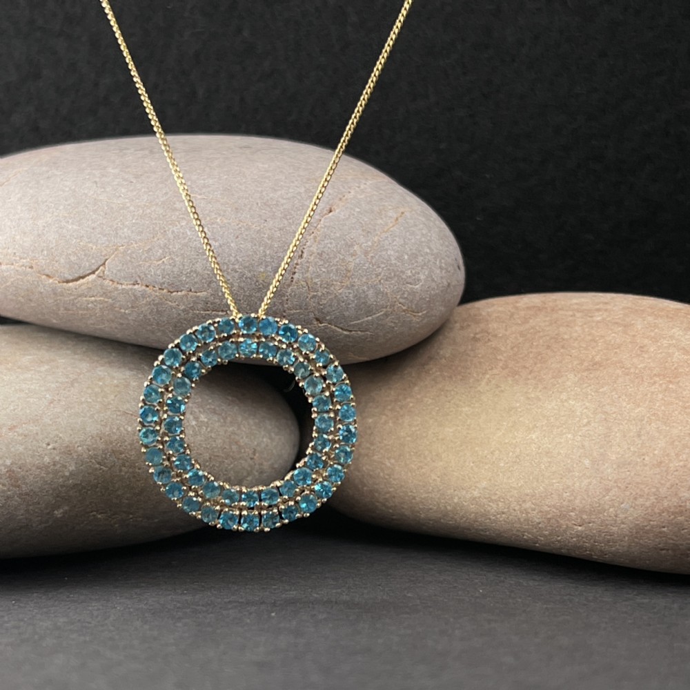 9ct Gold Blue Topaz (2.70ct) Circular Pendant Necklace View II