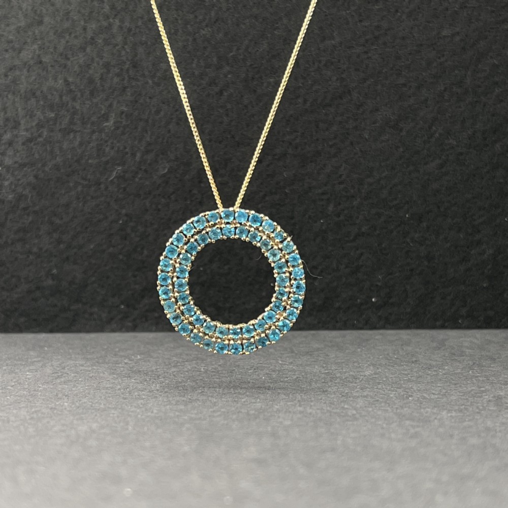 9ct Gold Blue Topaz (2.70ct) Circular Pendant Necklace View IV