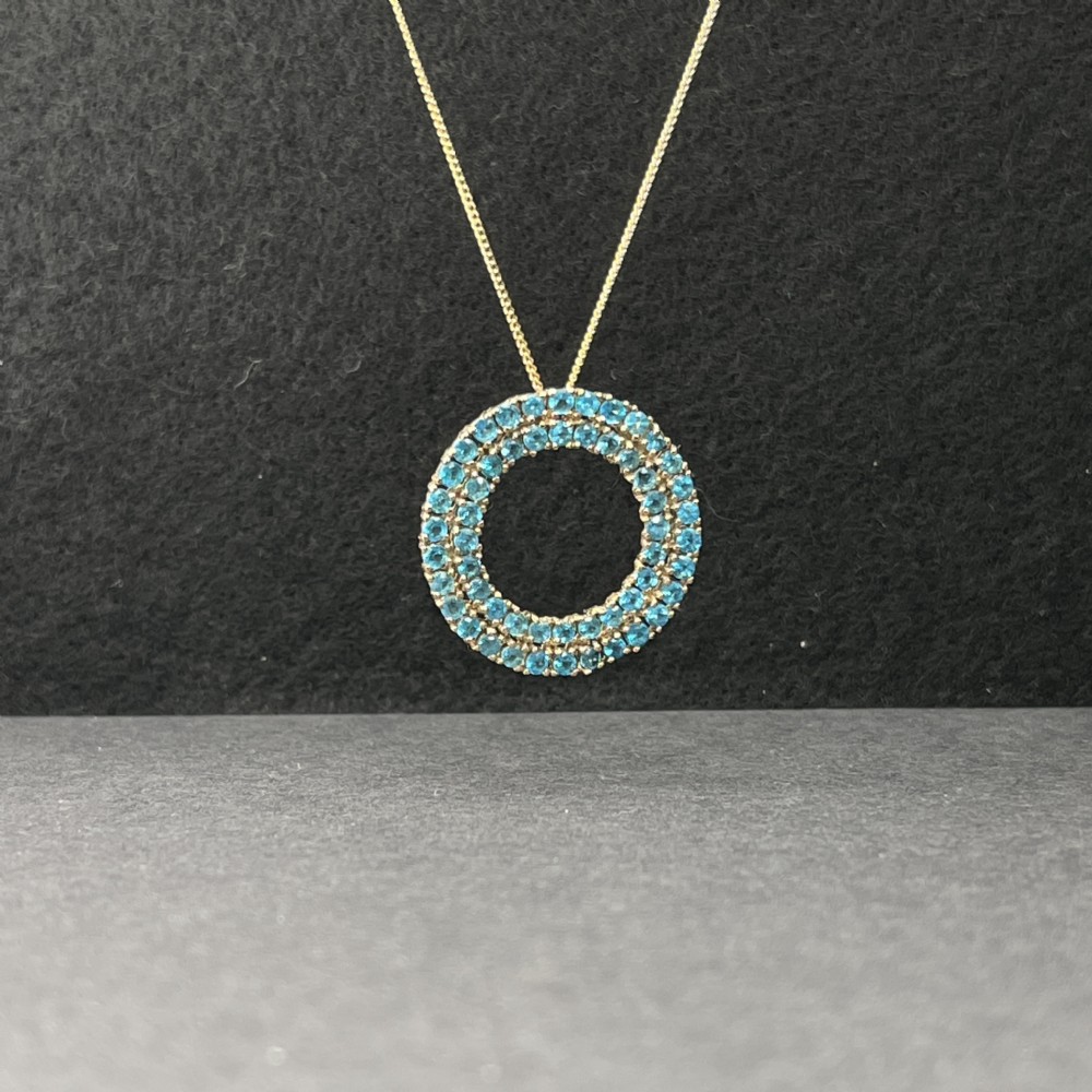 9ct Gold Blue Topaz (2.70ct) Circular Pendant Necklace View V