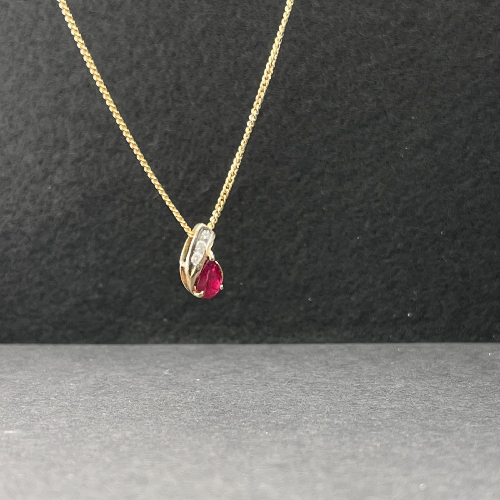 9ct Gold Ruby & Diamond Pendant Necklace View II
