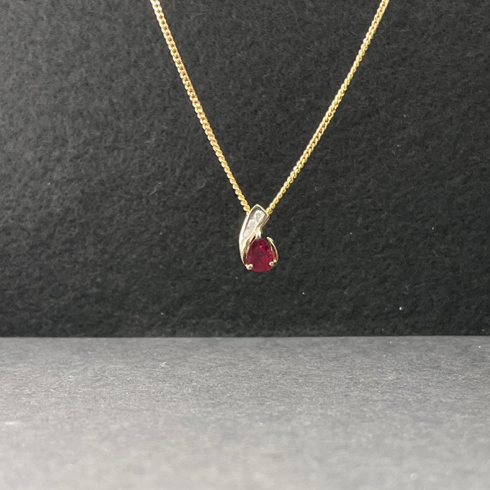 9ct Gold Ruby & Diamond Pendant Necklace View III