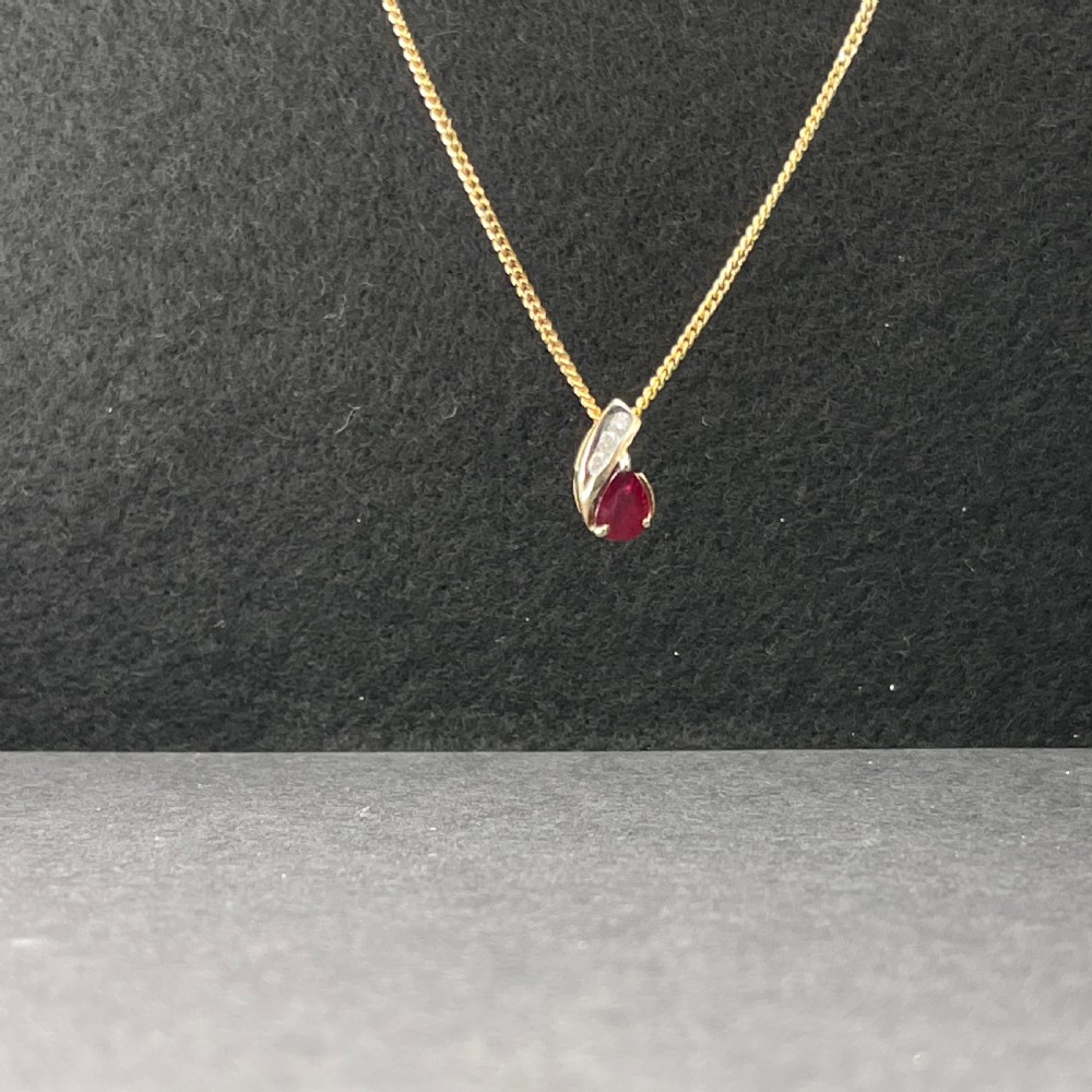 9ct Gold Ruby & Diamond Pendant Necklace View IV