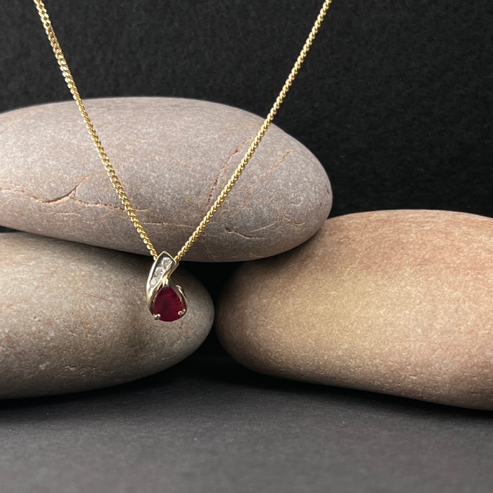 9ct Gold Ruby & Diamond Pendant Necklace View V