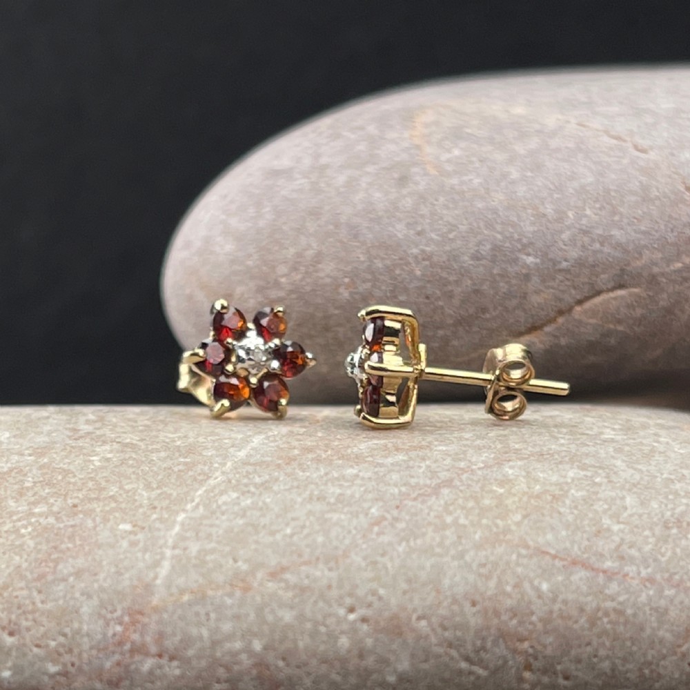 9ct Gold Garnet & Diamond Earrings View II