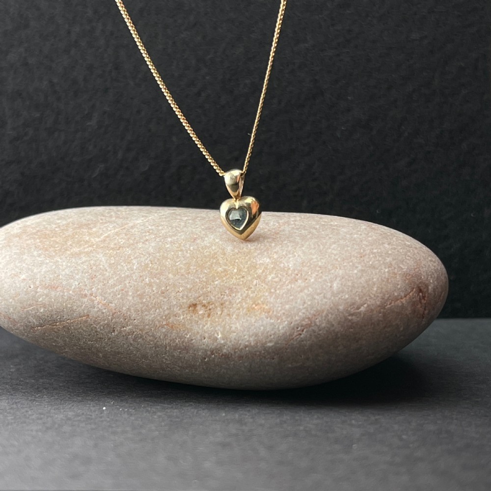 9ct Gold Blue Topaz Heart Pendant Necklace View II