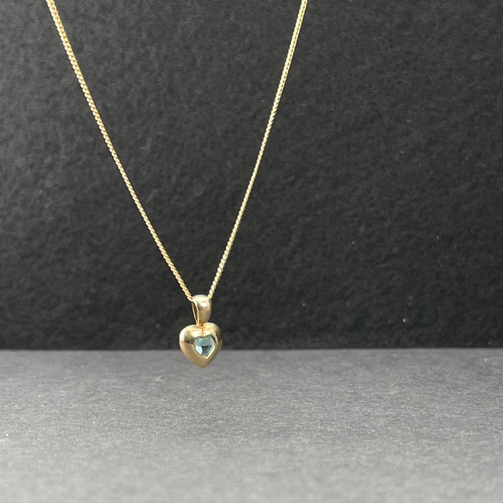 9ct Gold Blue Topaz Heart Pendant Necklace View V