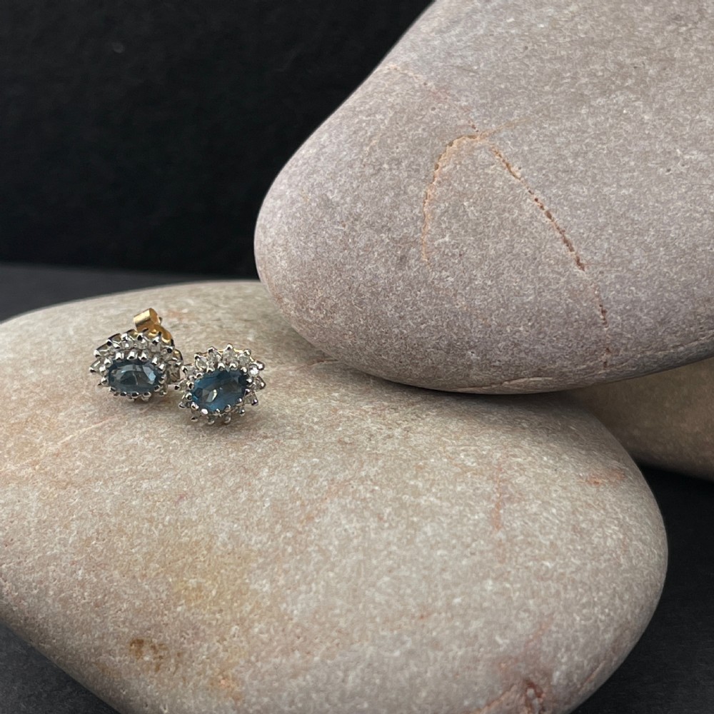 9ct Gold Diamond & Blue Topaz Cluster Stud Earrings View VI