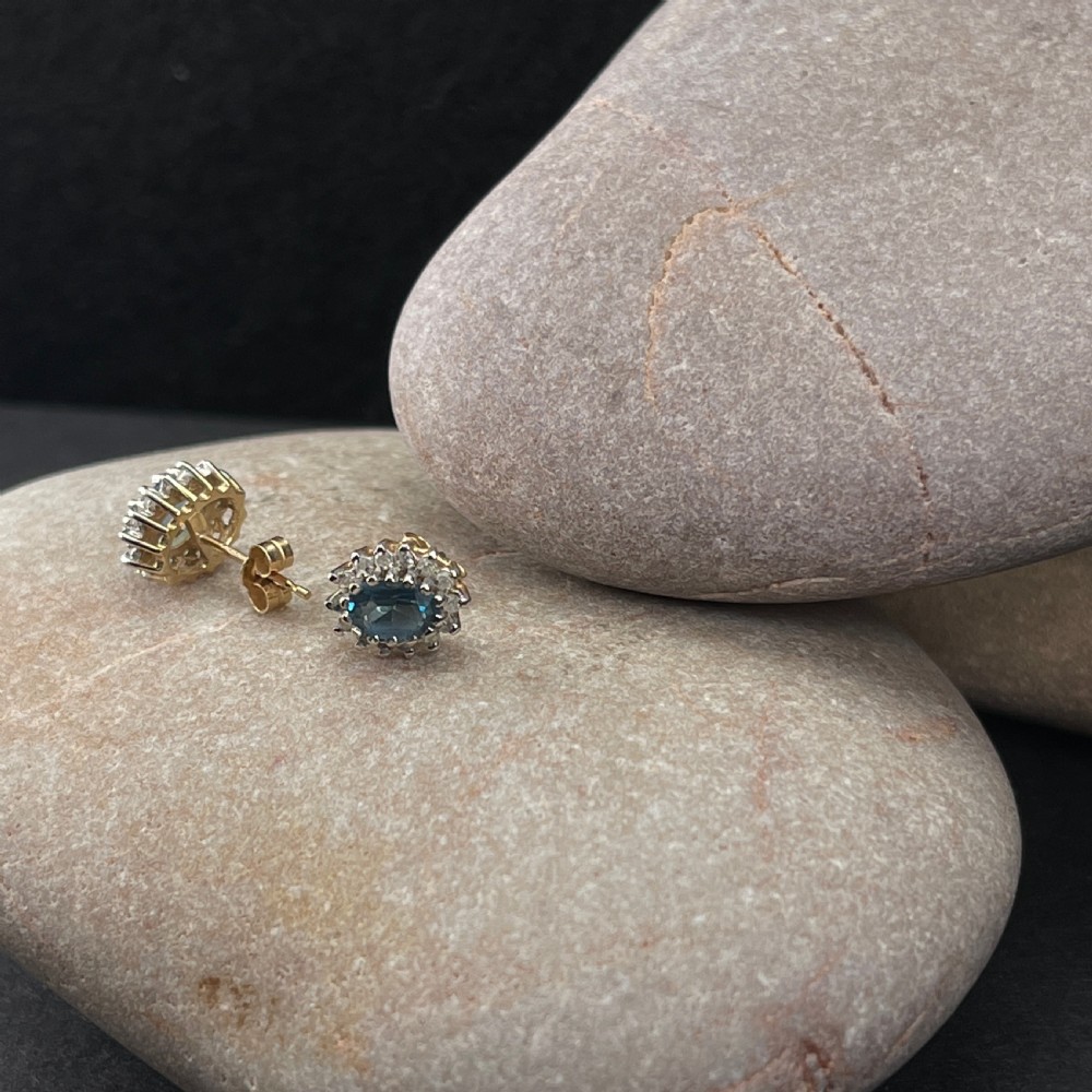 9ct Gold Diamond & Blue Topaz Cluster Stud Earrings View VII
