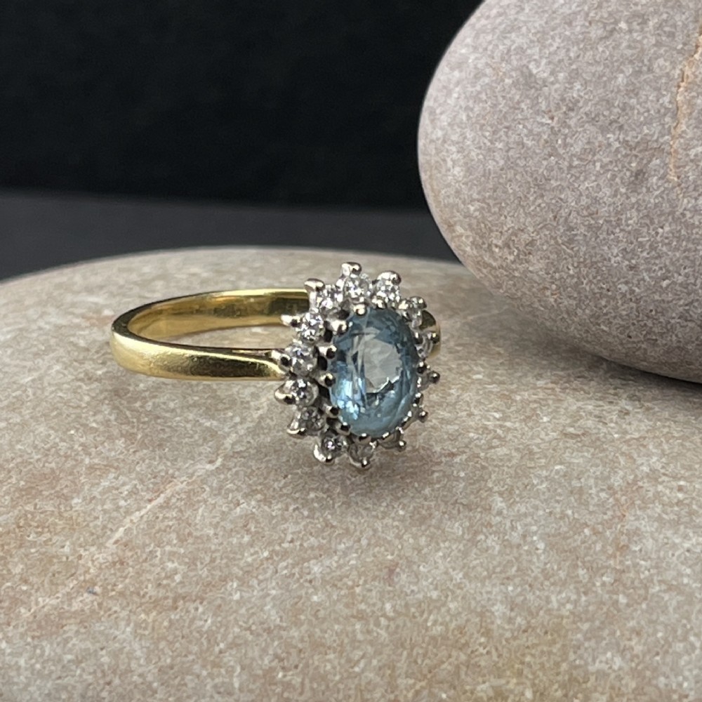 18ct Gold Diamond and Aquamarine Ring