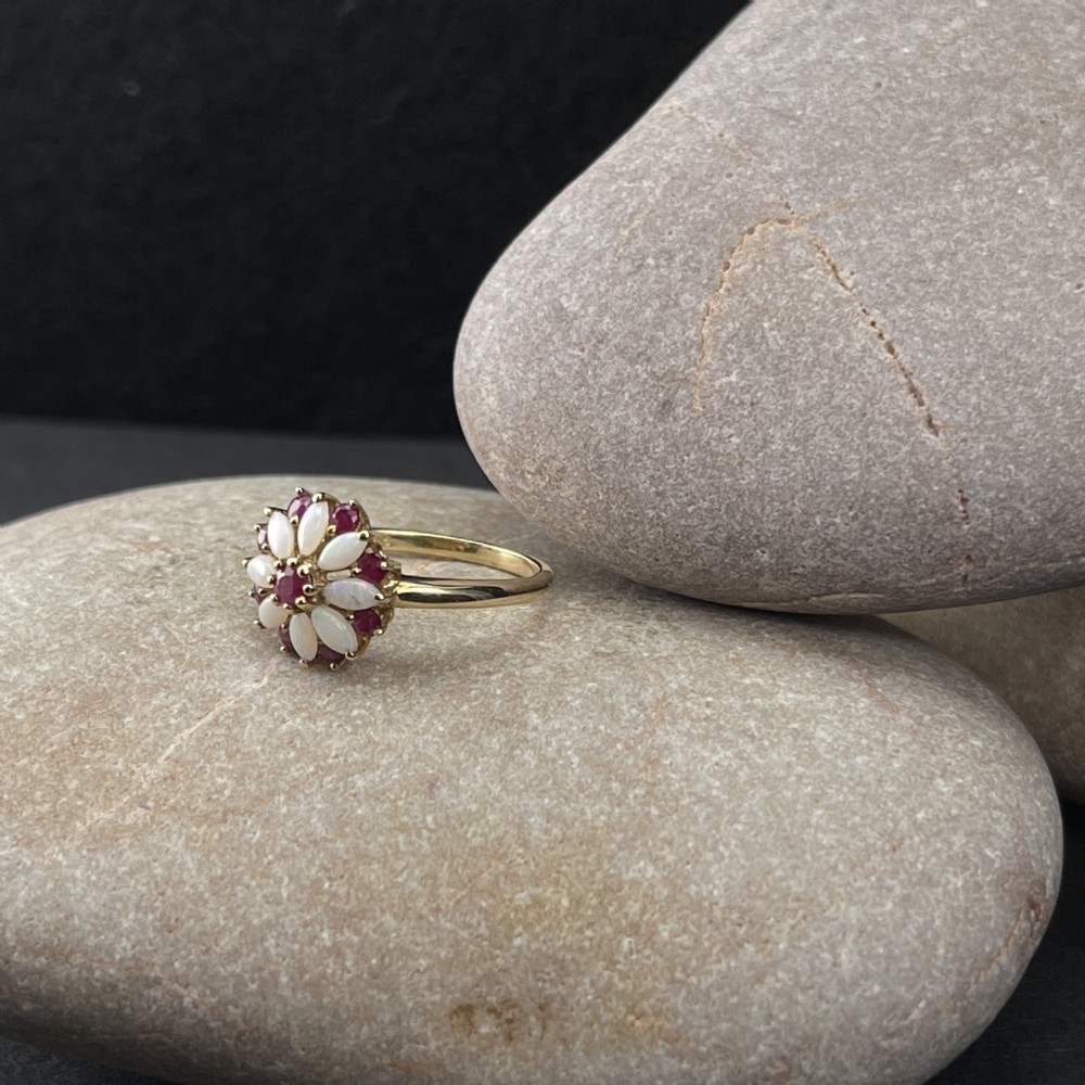 9ct Gold Ruby & Opal Cluster Ring View II