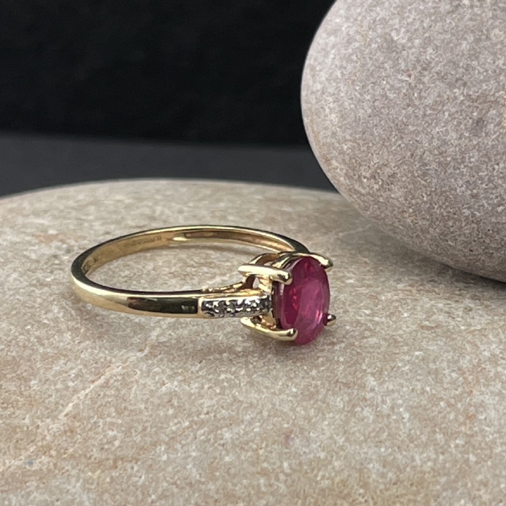 9ct Gold Ruby & Diamond Solitaire Ring