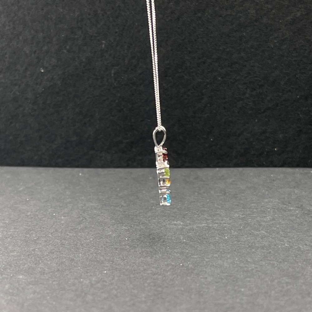 9ct White Gold Multi-Gem Cross Pendant Necklace View VII