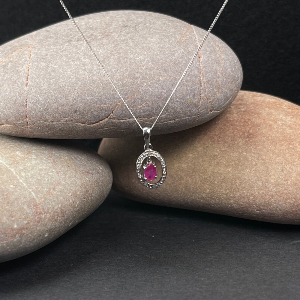 18ct White Gold Diamond & Ruby Pendant Necklace View III