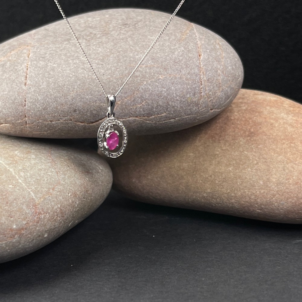 18ct White Gold Diamond & Ruby Pendant Necklace View IV