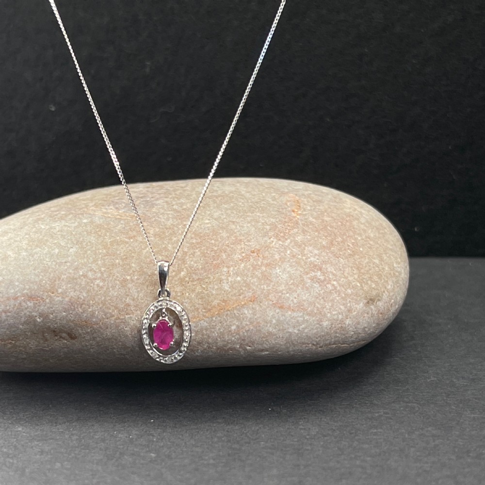 18ct White Gold Diamond & Ruby Pendant Necklace View V