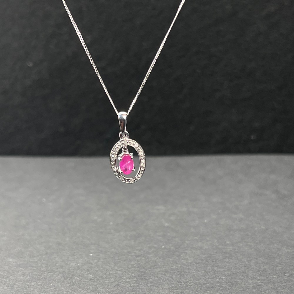 18ct White Gold Diamond & Ruby Pendant Necklace View VII