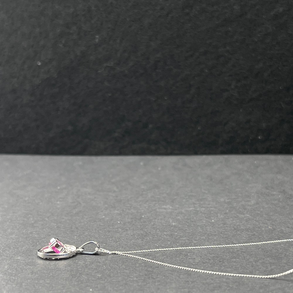 18ct White Gold Diamond & Ruby Pendant Necklace View VIII